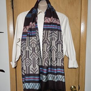 Vintage Southwestern Geometric Oversized Scarf Shawl Fringed Boho Tribal 27x73